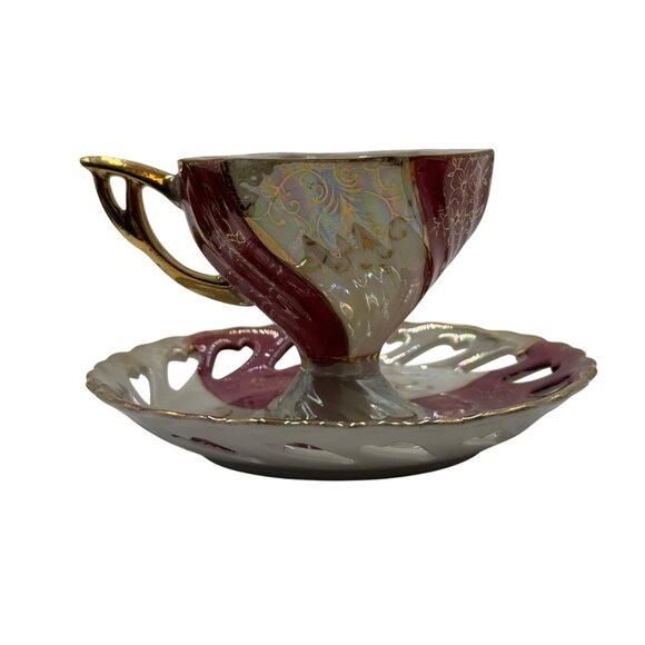 Vintage Royal Crown Iridescent Teacup and Saucer Set Japan - Picture 1 of 12